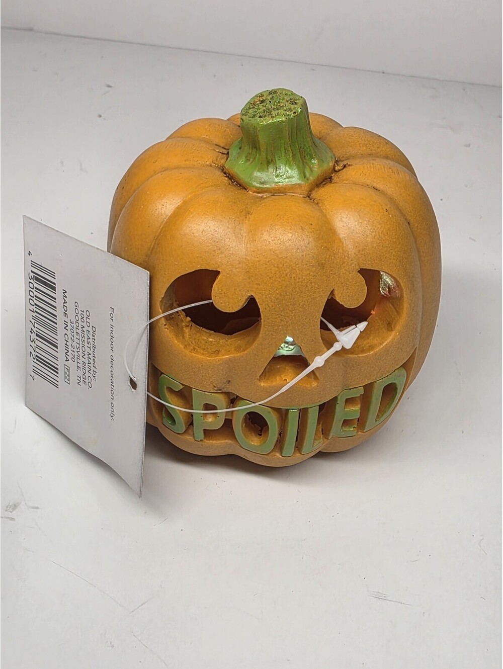 Light Up Blinking Orange "Spoiled" Halloween Pumpkin Figurine ~ 3 1/2" Tall